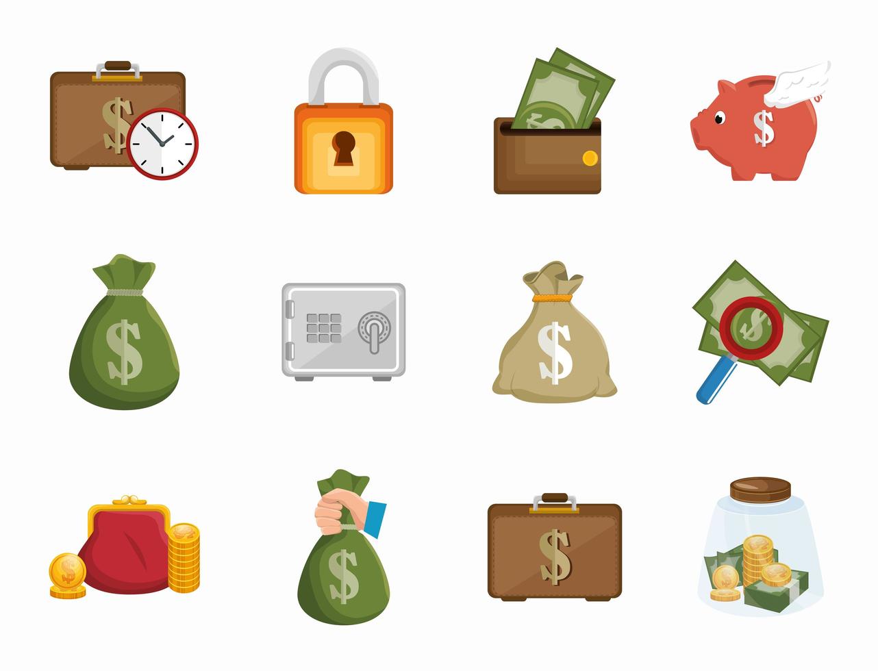 bundle of business set icons vector