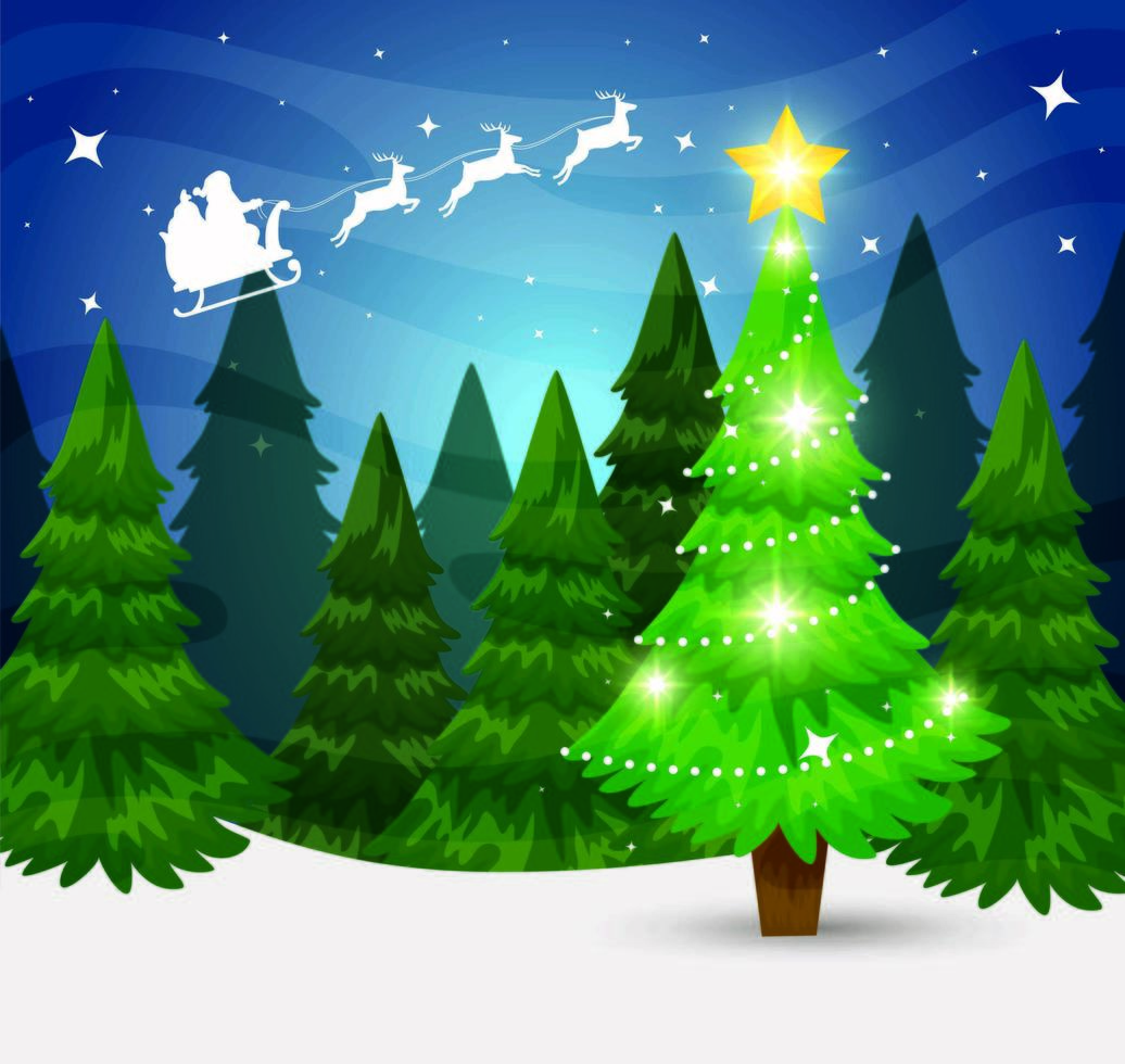 pines tree with sled in winter scene vector