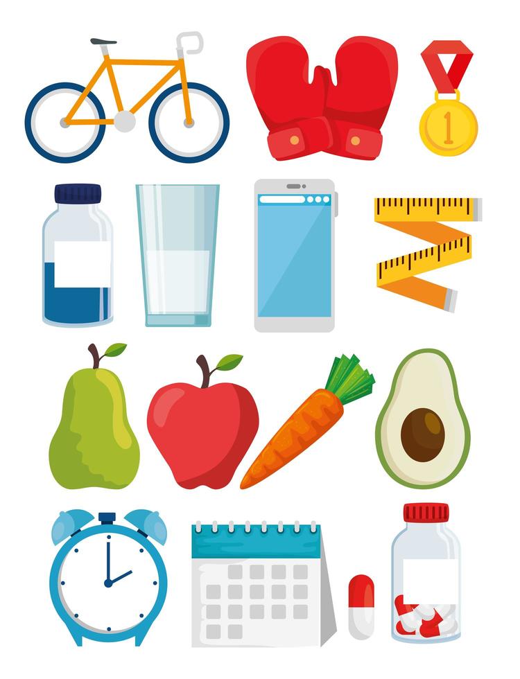 bundle of healthy lifestyle with icons vector