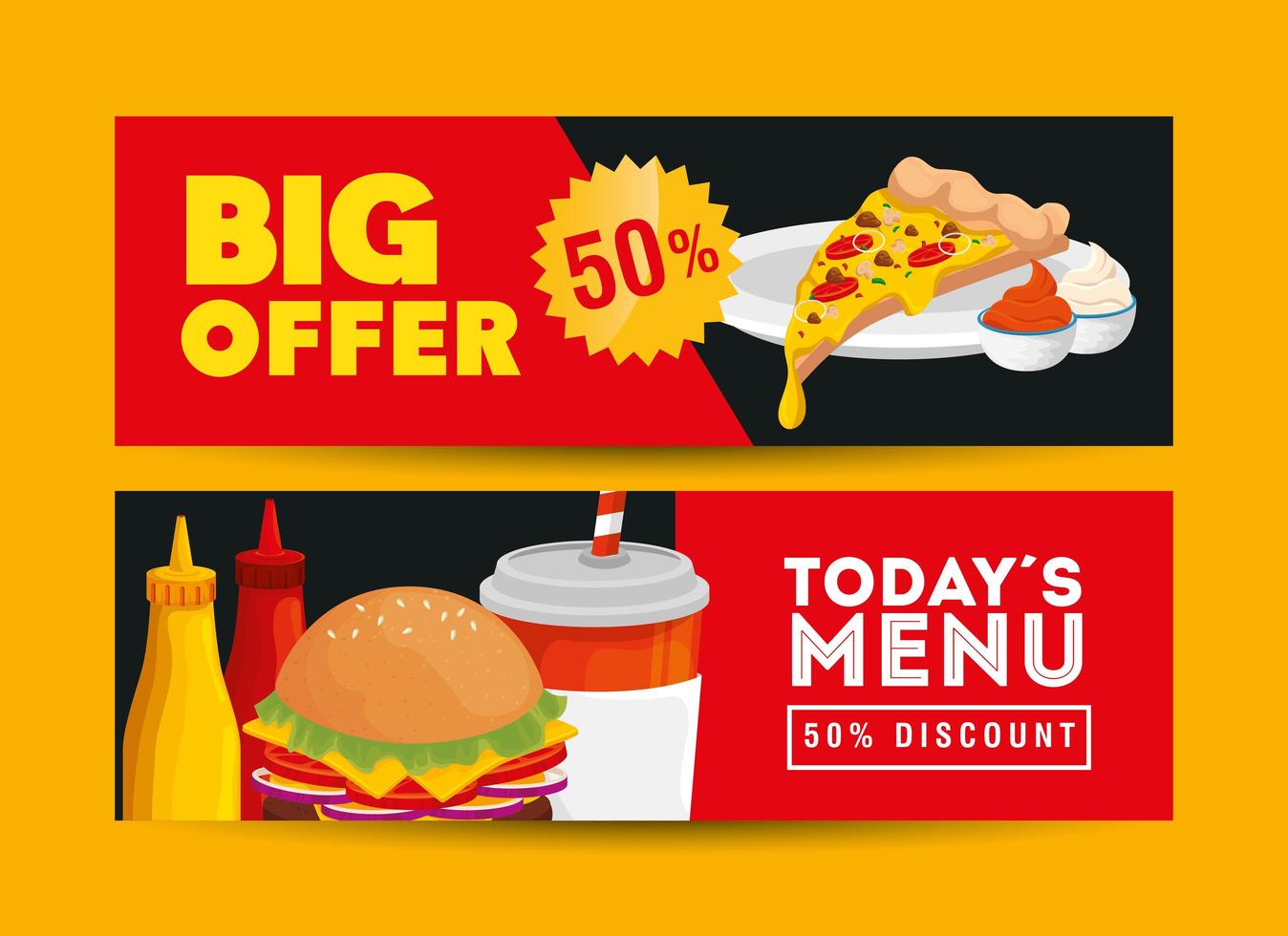 set of poster offer delicious fast food vector