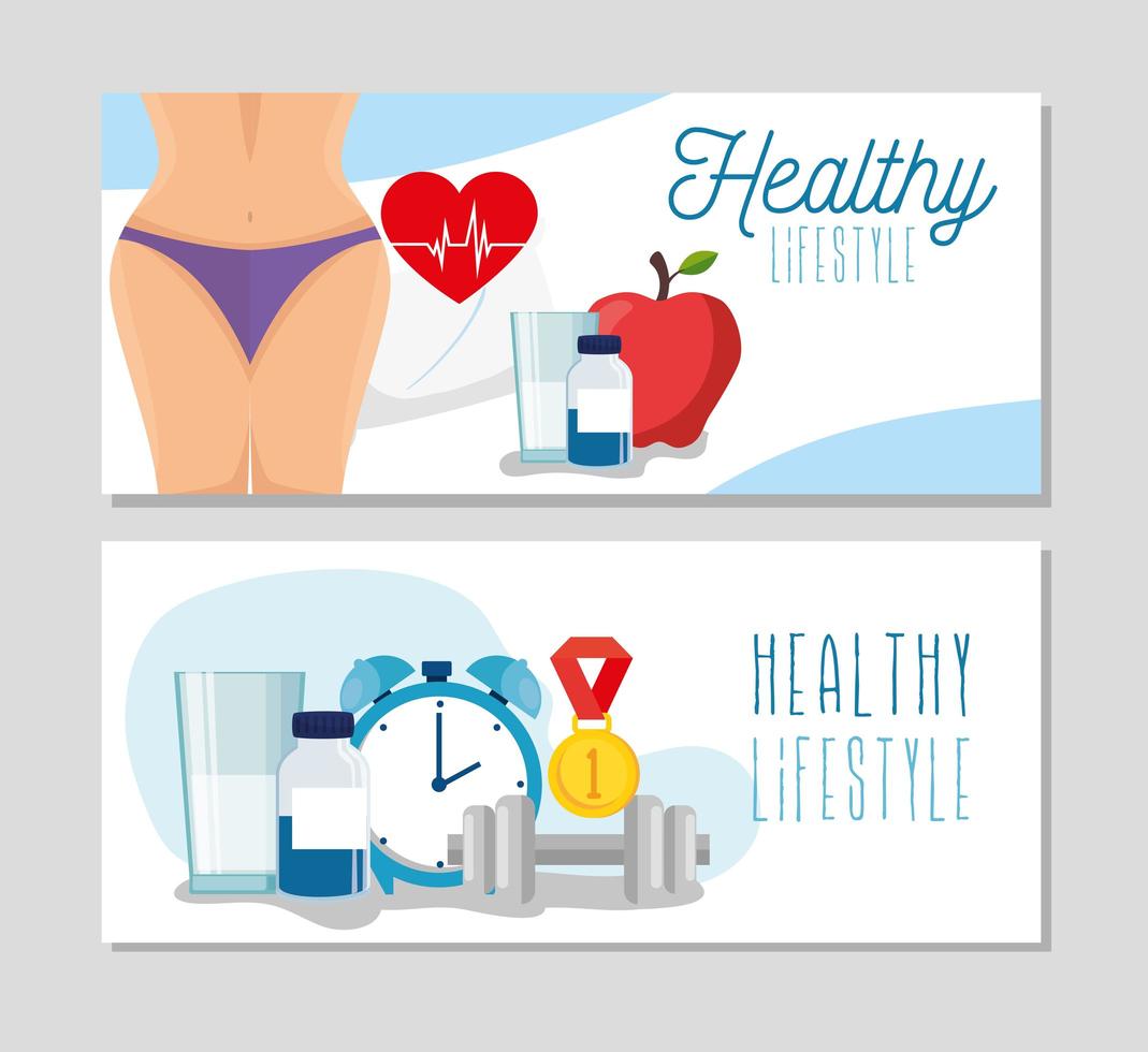 set poster of healthy lifestyle with icons vector