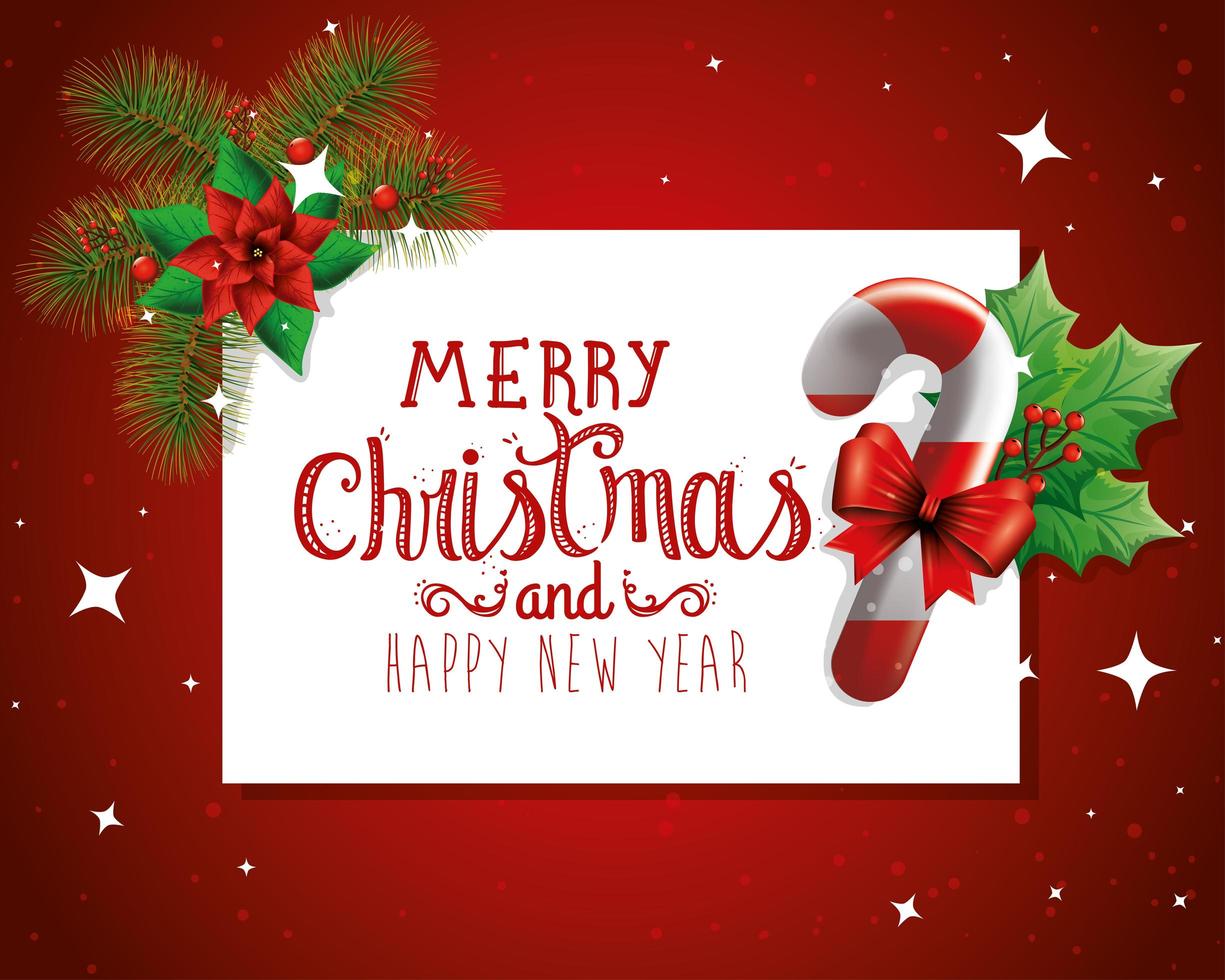 poster of merry christmas and happy new year with decoration vector