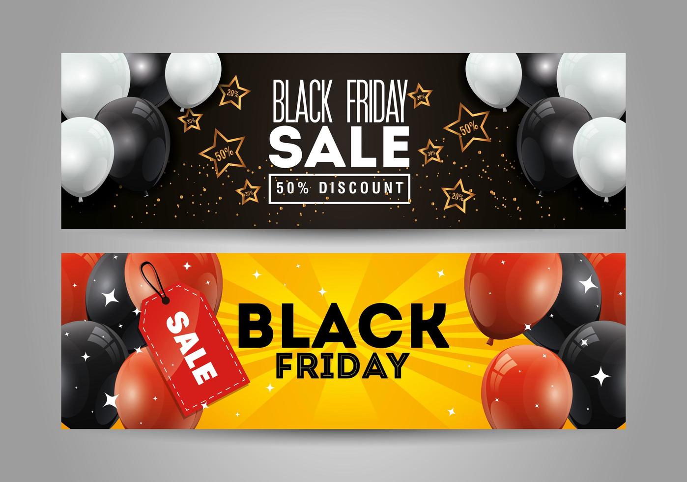 set poster black friday with balloons helium decoration vector