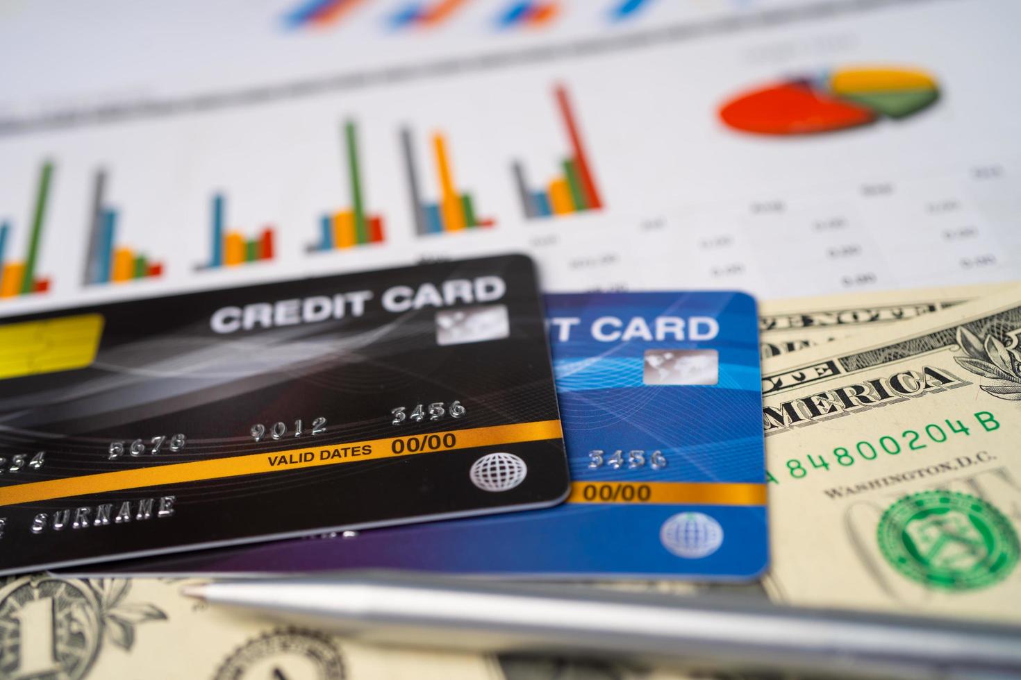 Credit card on graph paper. photo