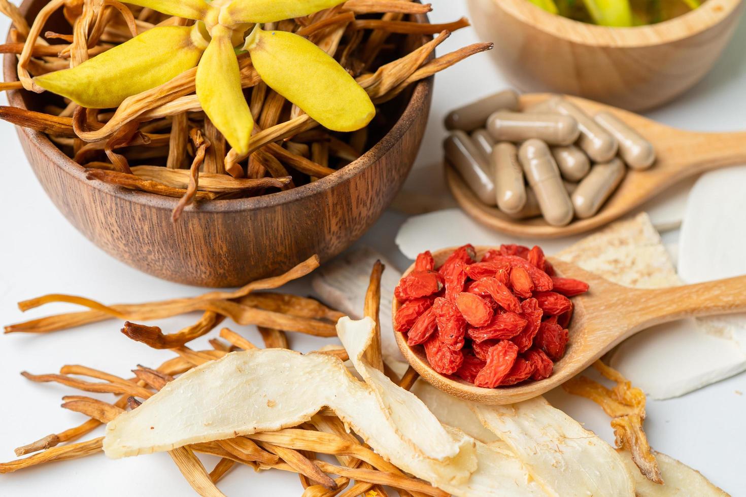 Chinese herb medicine with goji berries for good healthy. photo