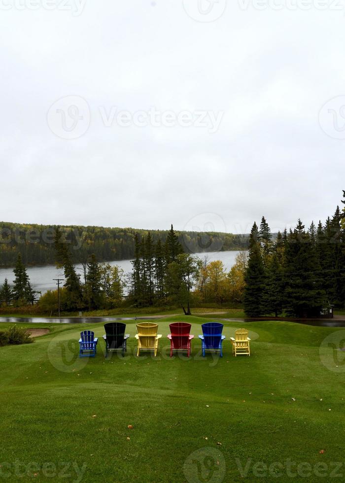 Colored Chairs at the Lake photo