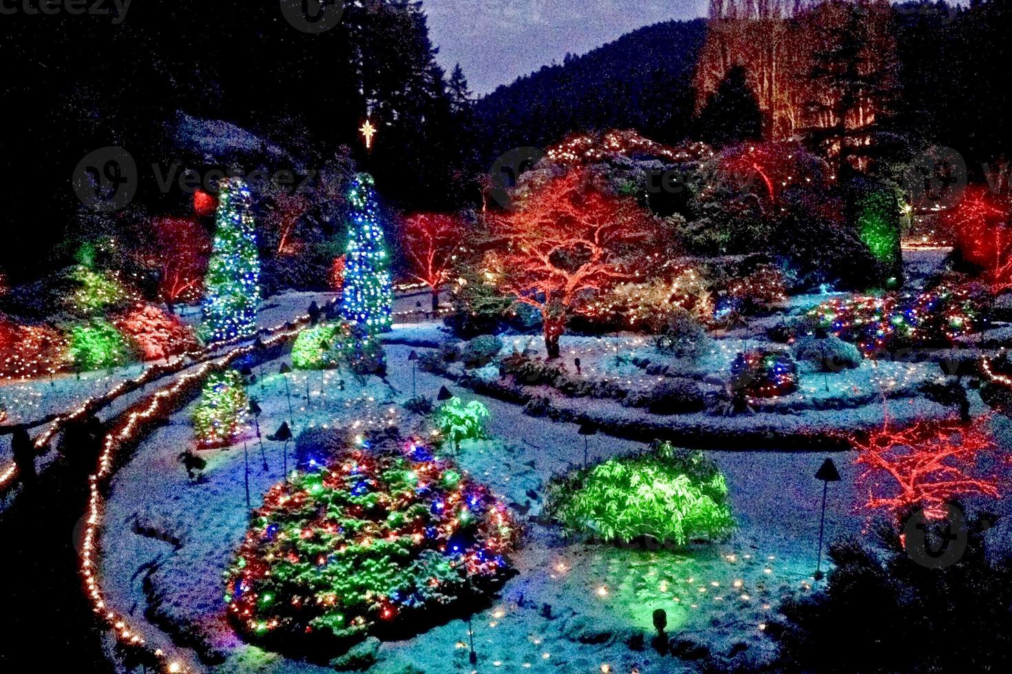 luces de navidad en los jardines butchart foto