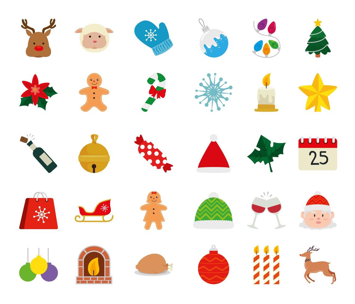 set of icons merry christmas vector