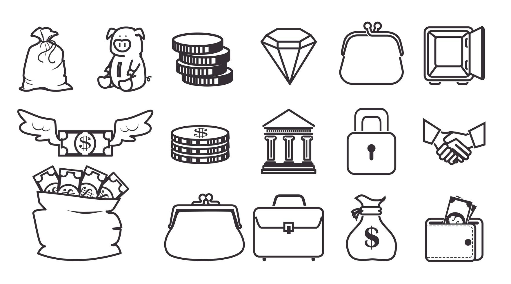bundle of business set icons vector