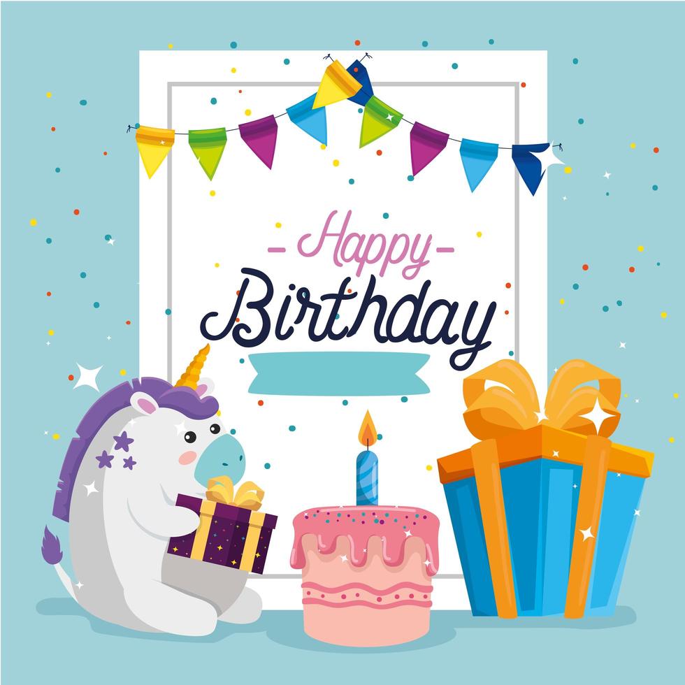 unicornio con diseño de vector de feliz cumpleaños