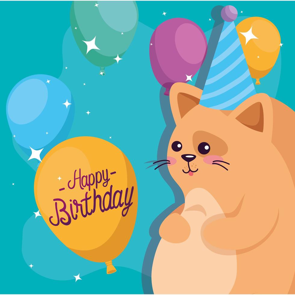 gato con diseño de vector de feliz cumpleaños