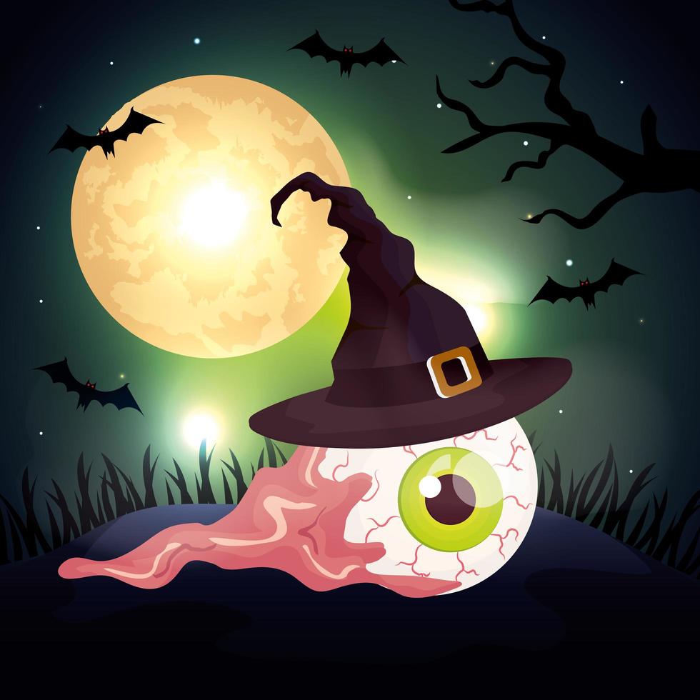 scary eye in the dark night halloween scene vector