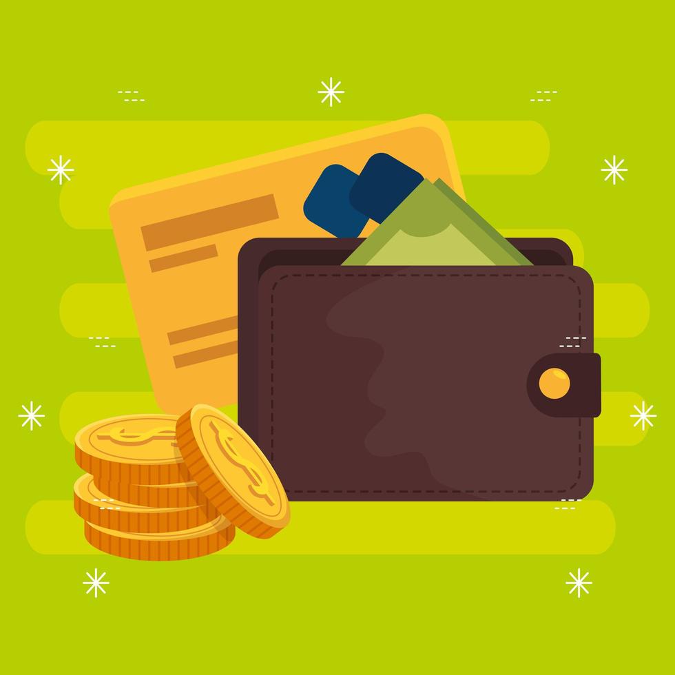 wallet with coins and credit card vector