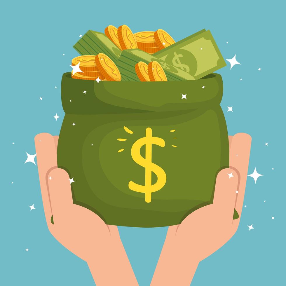 hands with money bag cash isolated icon vector