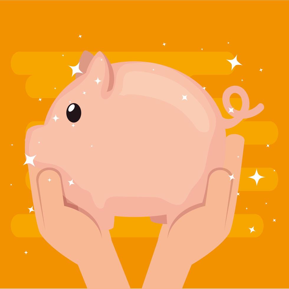 hands with piggy bank saving icons vector