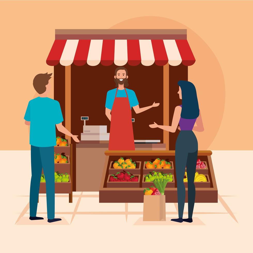 Shop seller man with clients vector design