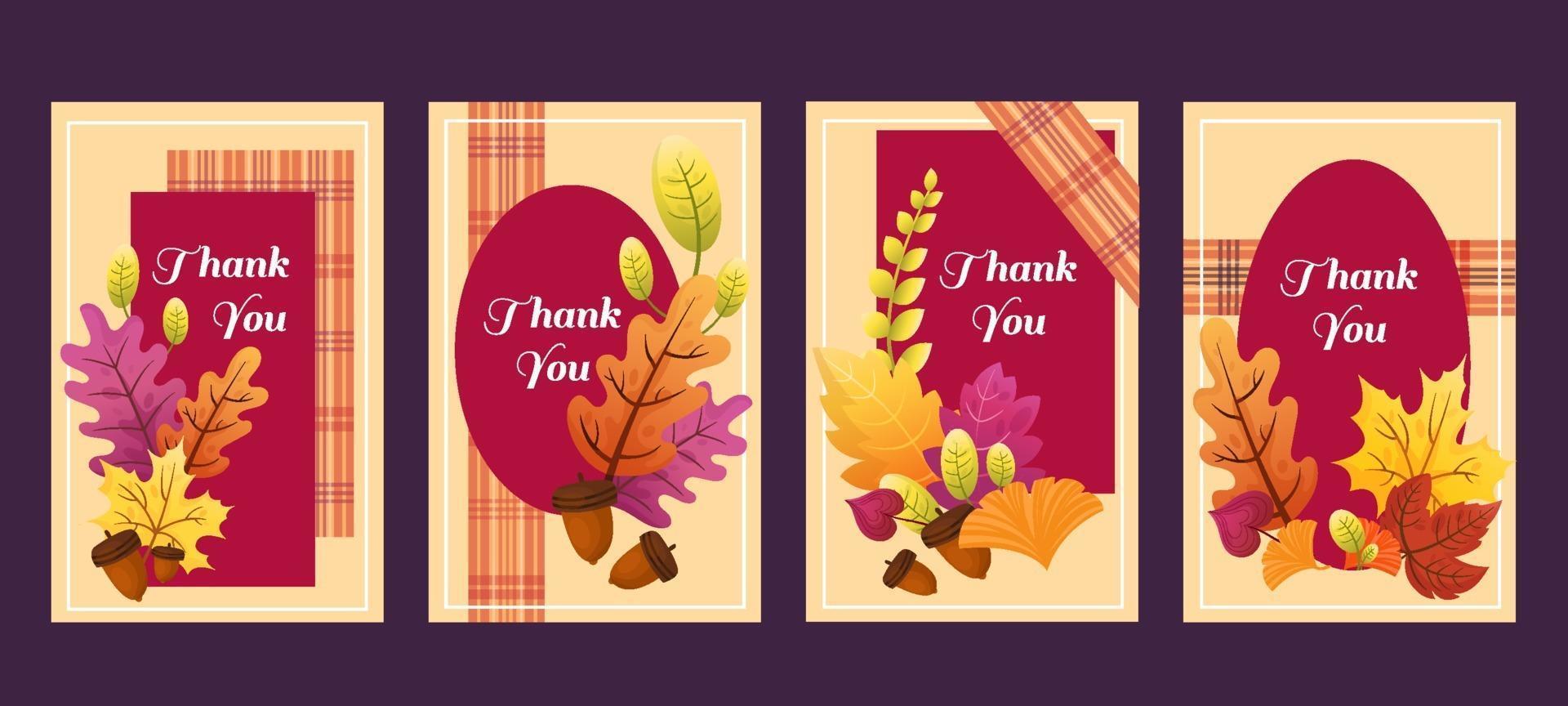 conjunto de tarjetas de otoño agradecido vector