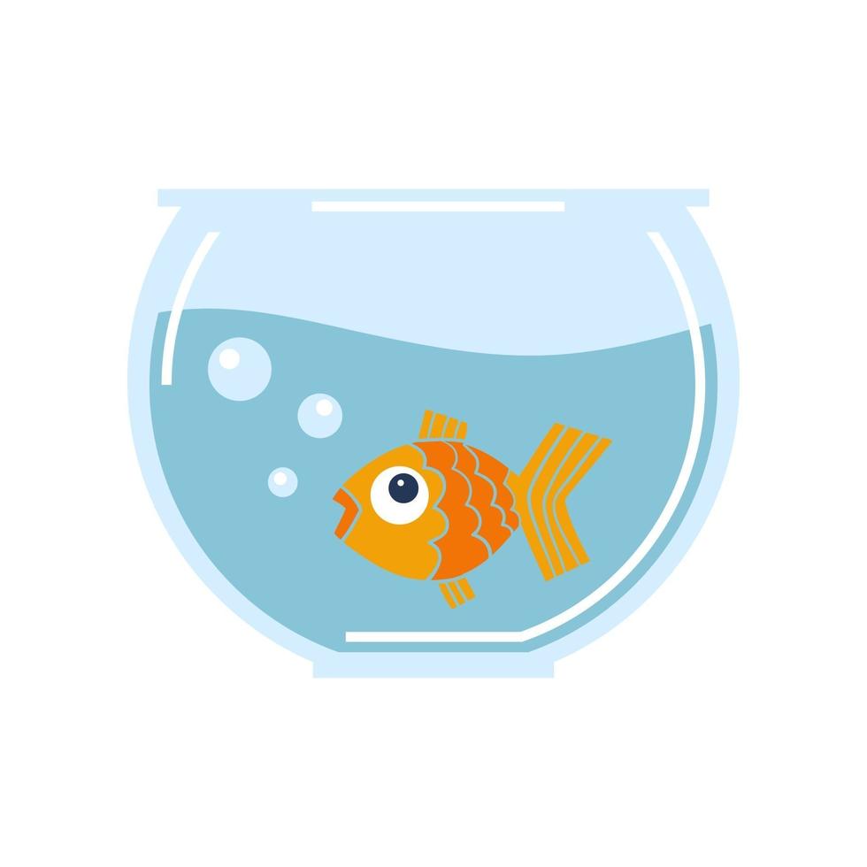 Goldfish in the glass bowl. Cartoon fish in a round aquarium. vector