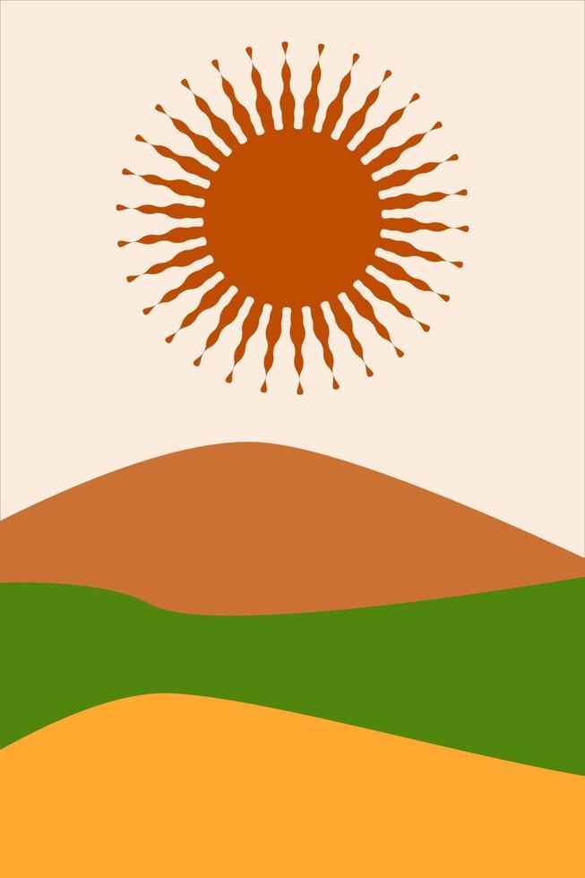 cartel abstracto infantil con el sol en estilo boho. vector