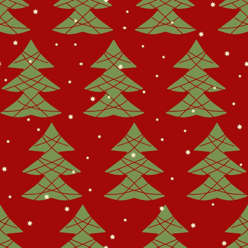 New Year's pattern from a Christmas tree on a red background. vector