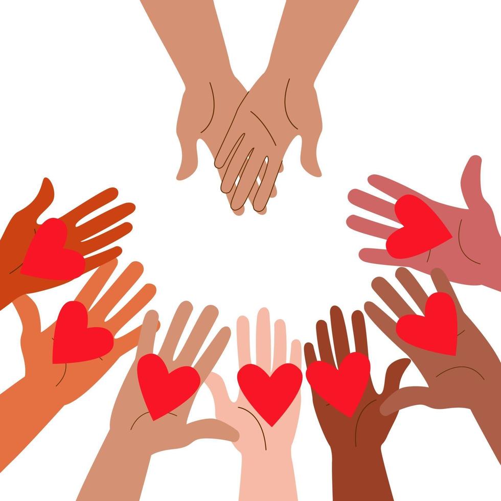 Hands holding out hearts and hands asking for help. vector