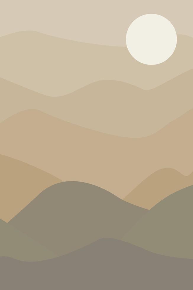 Abstract landscape in the boho style in sand tones. vector