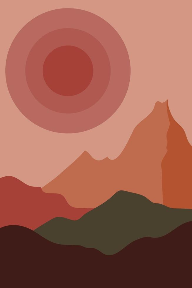 Trendy minimalistic abstract mountain landscape in boho style. vector