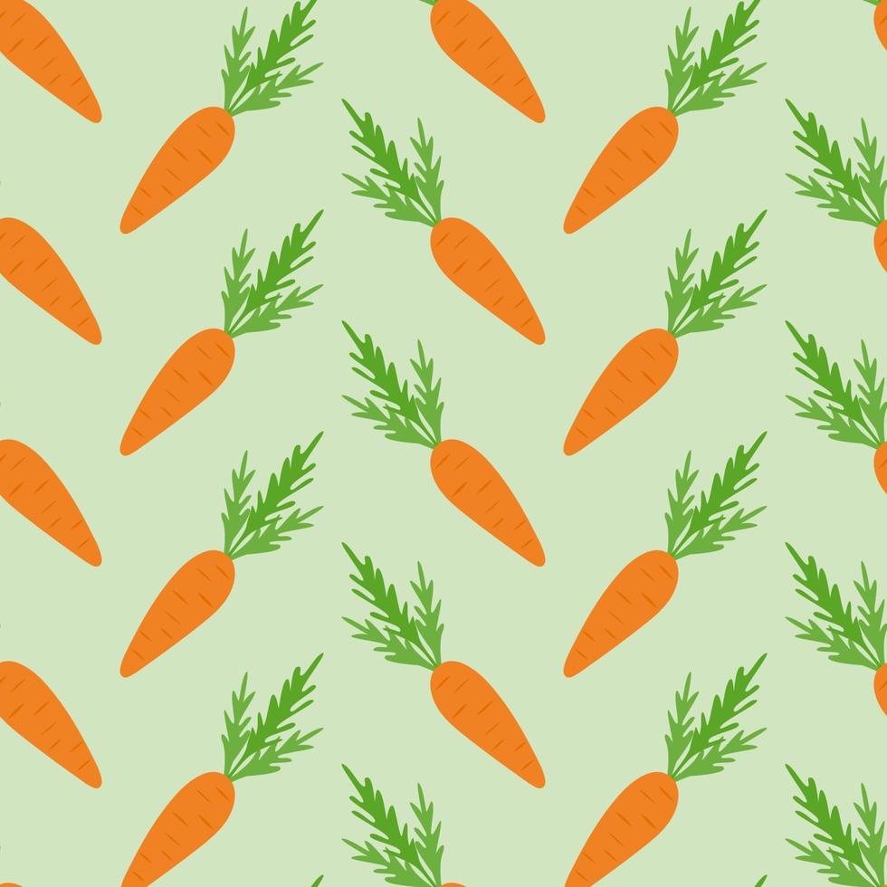 Vegetable children's pattern of carrots on a green background. vector