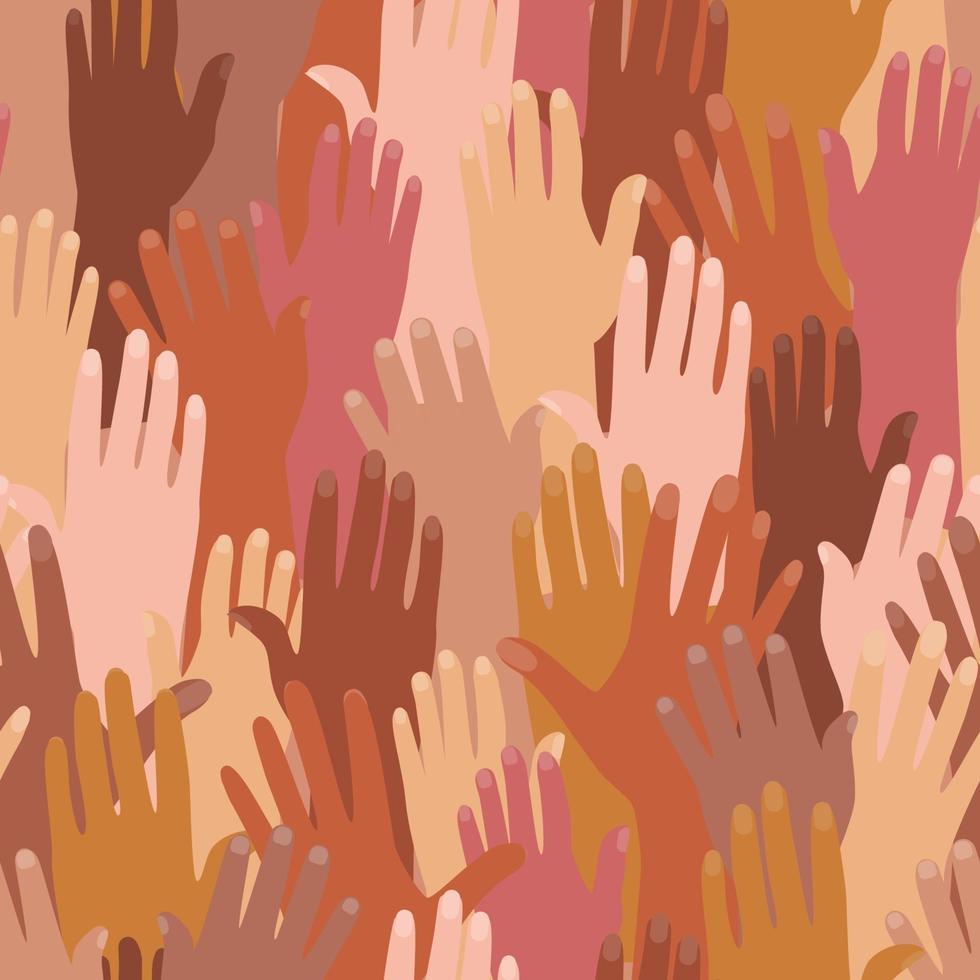 Pattern with hands of different nationalities. vector