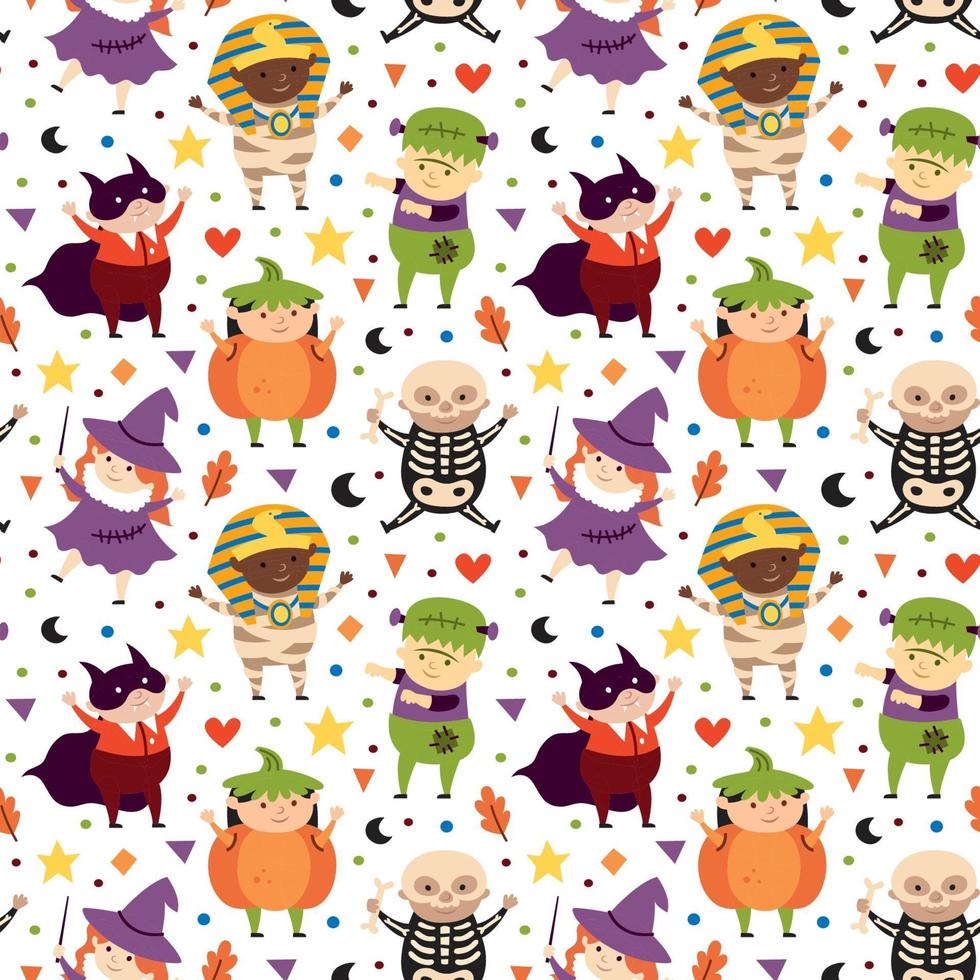 Halloween seamless pattern Pumpkin Dracula vampire pharaoh mummy witch vector