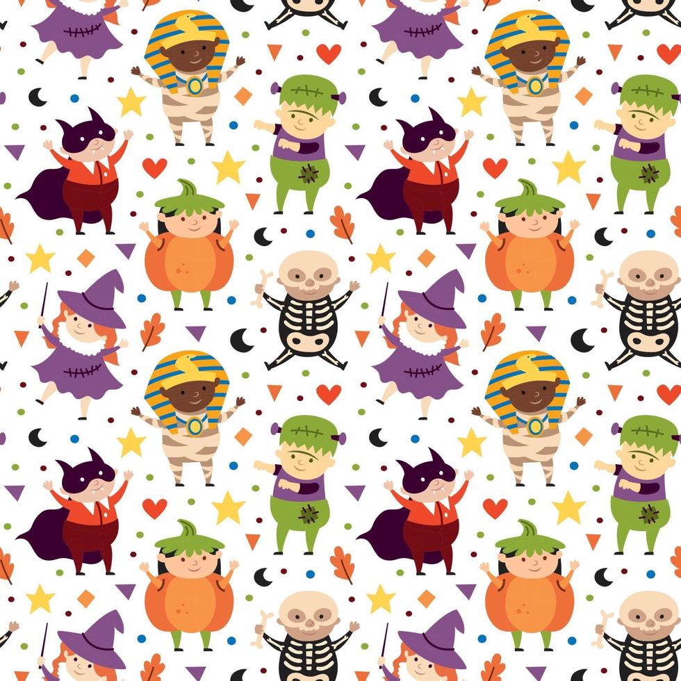 Halloween seamless pattern Pumpkin Dracula vampire pharaoh mummy witch vector