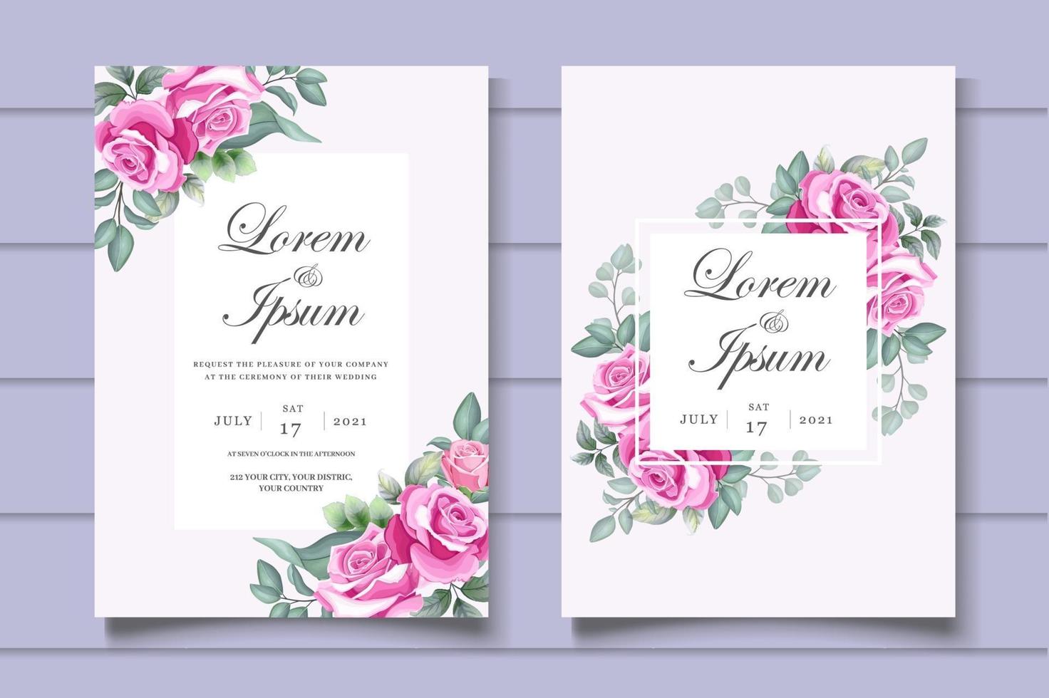 Beautiful Floral Wedding Invitation Card Template vector