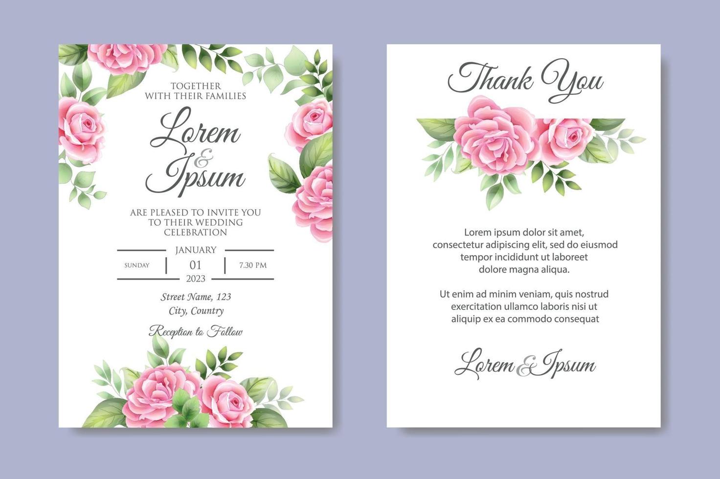 Hand drawing floral wedding invitation template vector
