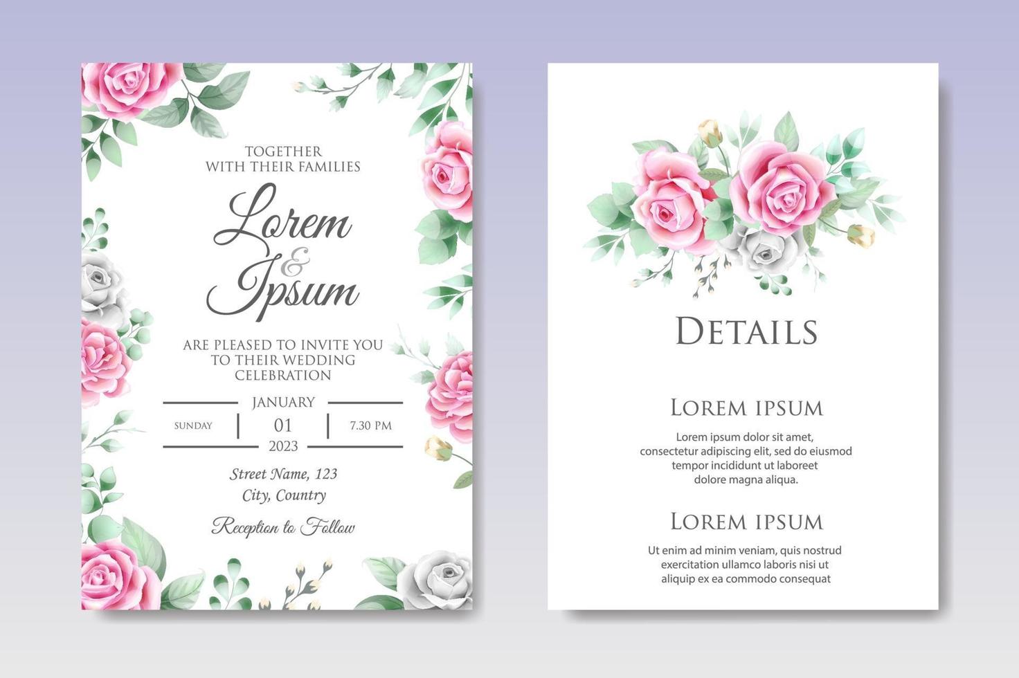 Hand drawing floral wedding invitation template vector