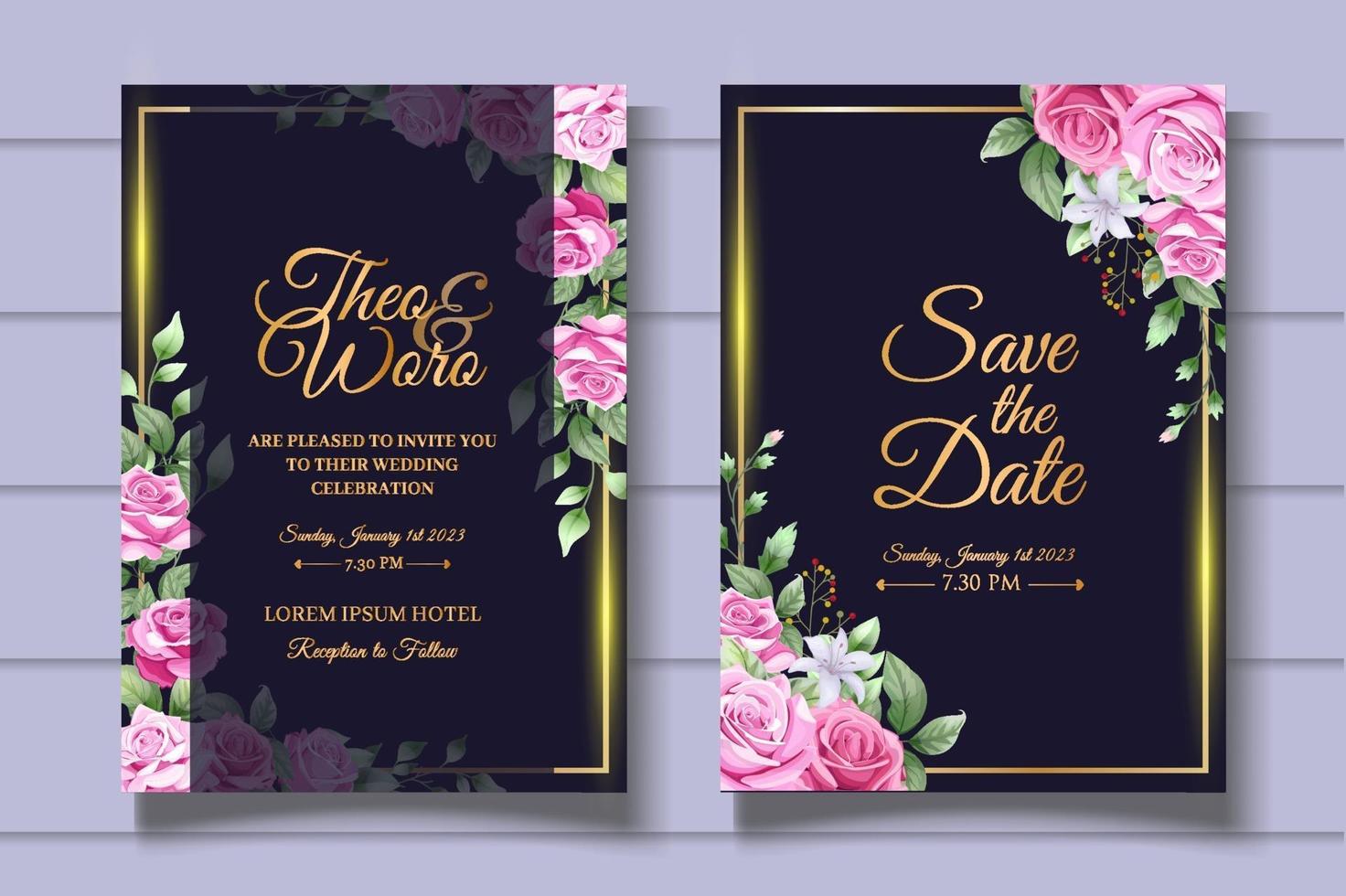 Elegant Floral Wedding Invitation Card Template vector