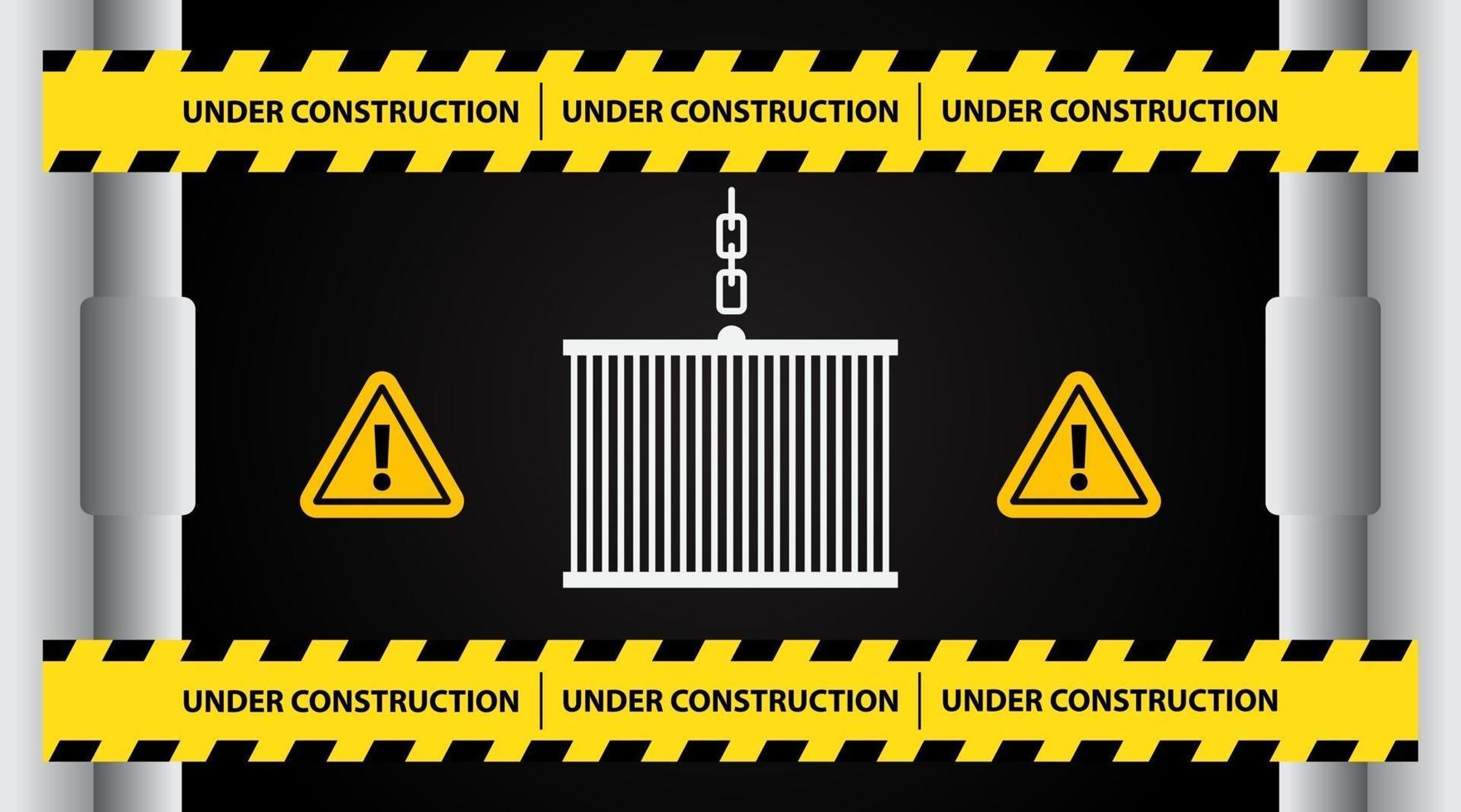 Under construction website page with black and yellow striped borders vector