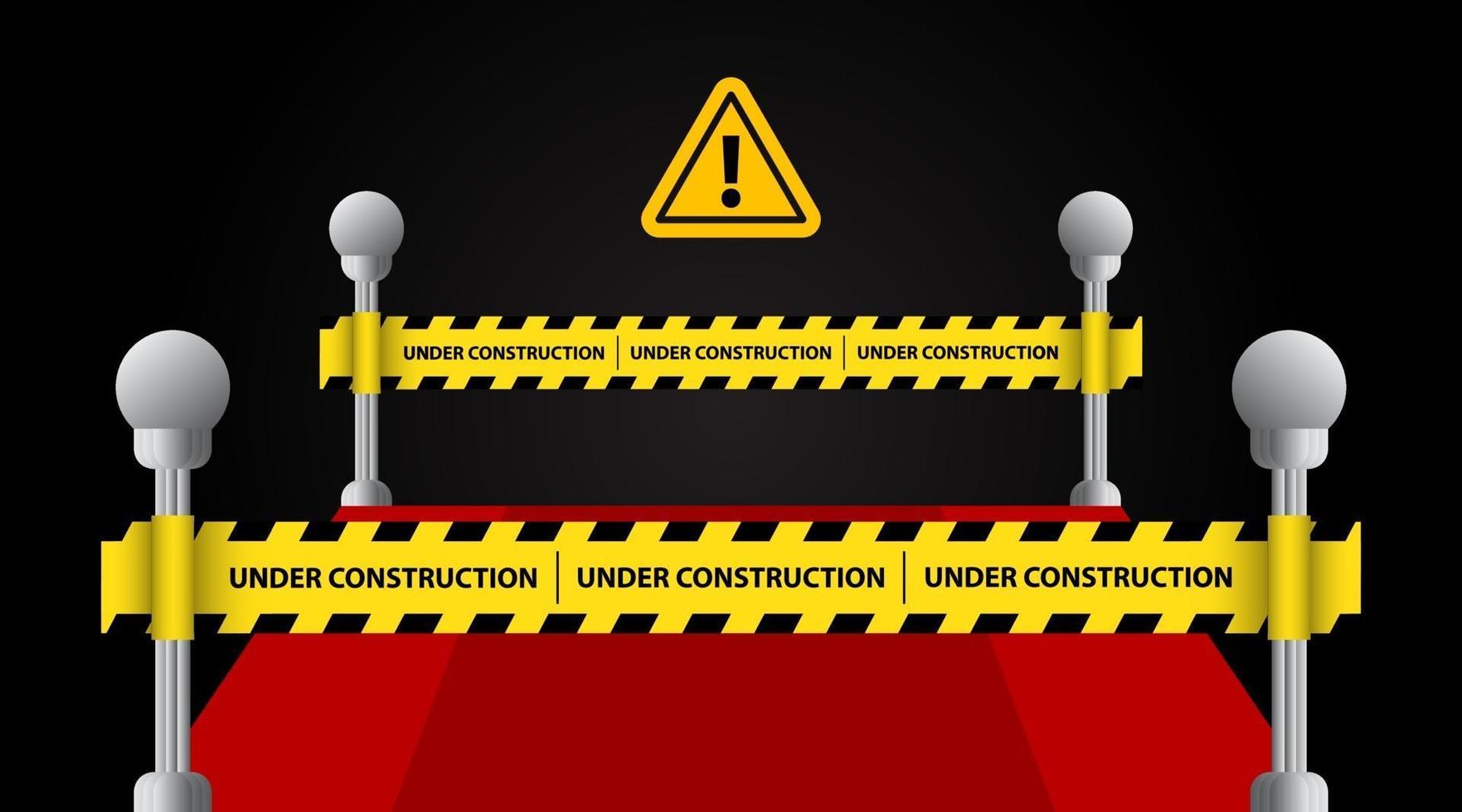Under construction website page with black and yellow striped borders vector