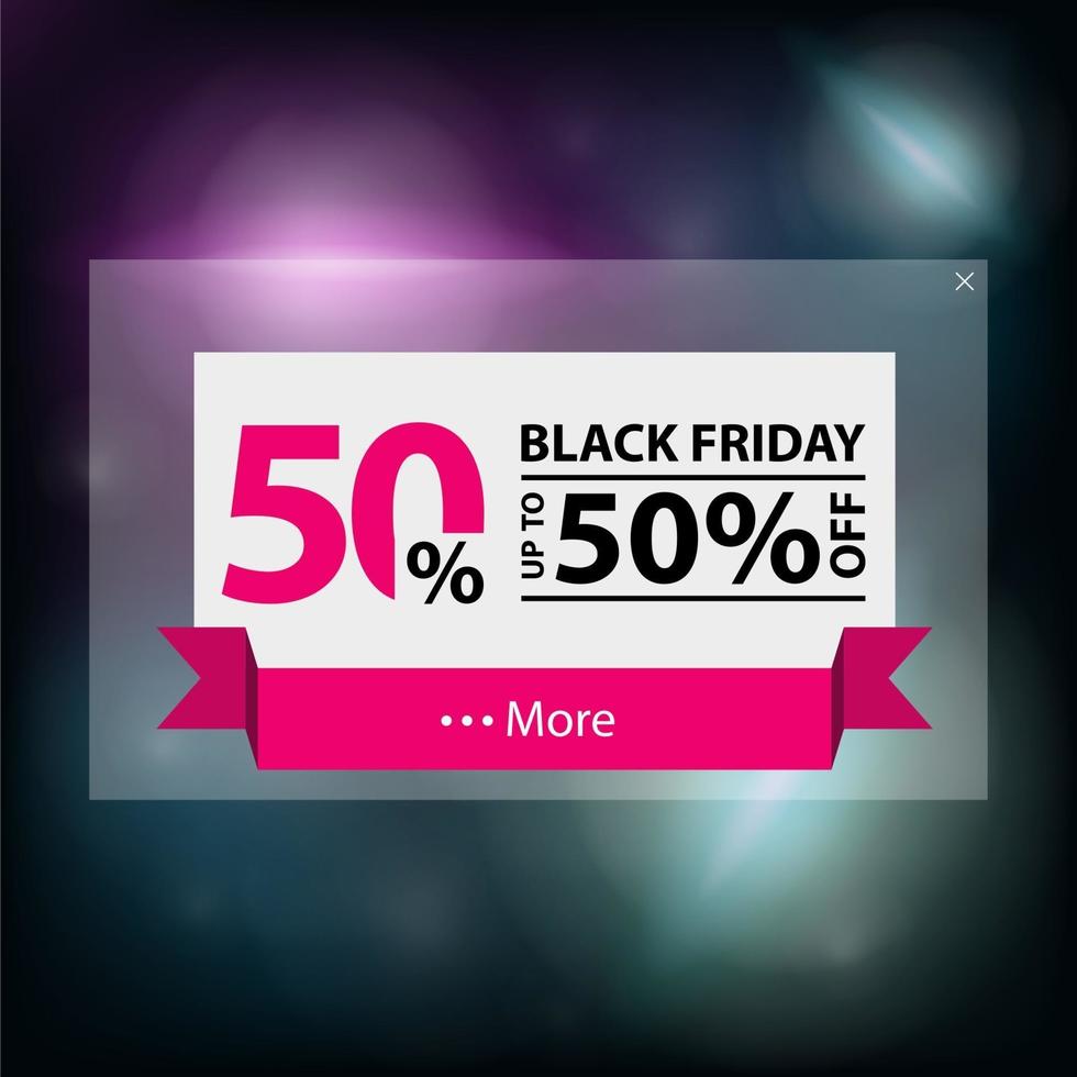 Black Friday Sale, discount pop up banner with pink ribbon vector