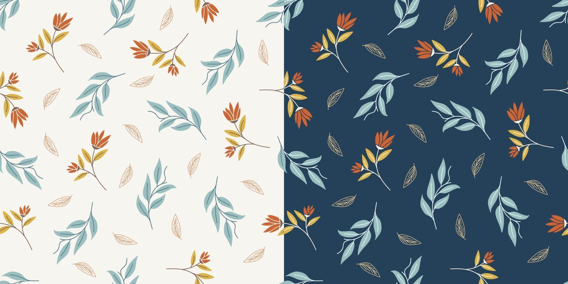 Hand drawn leaves beautiful seamless patterns vector