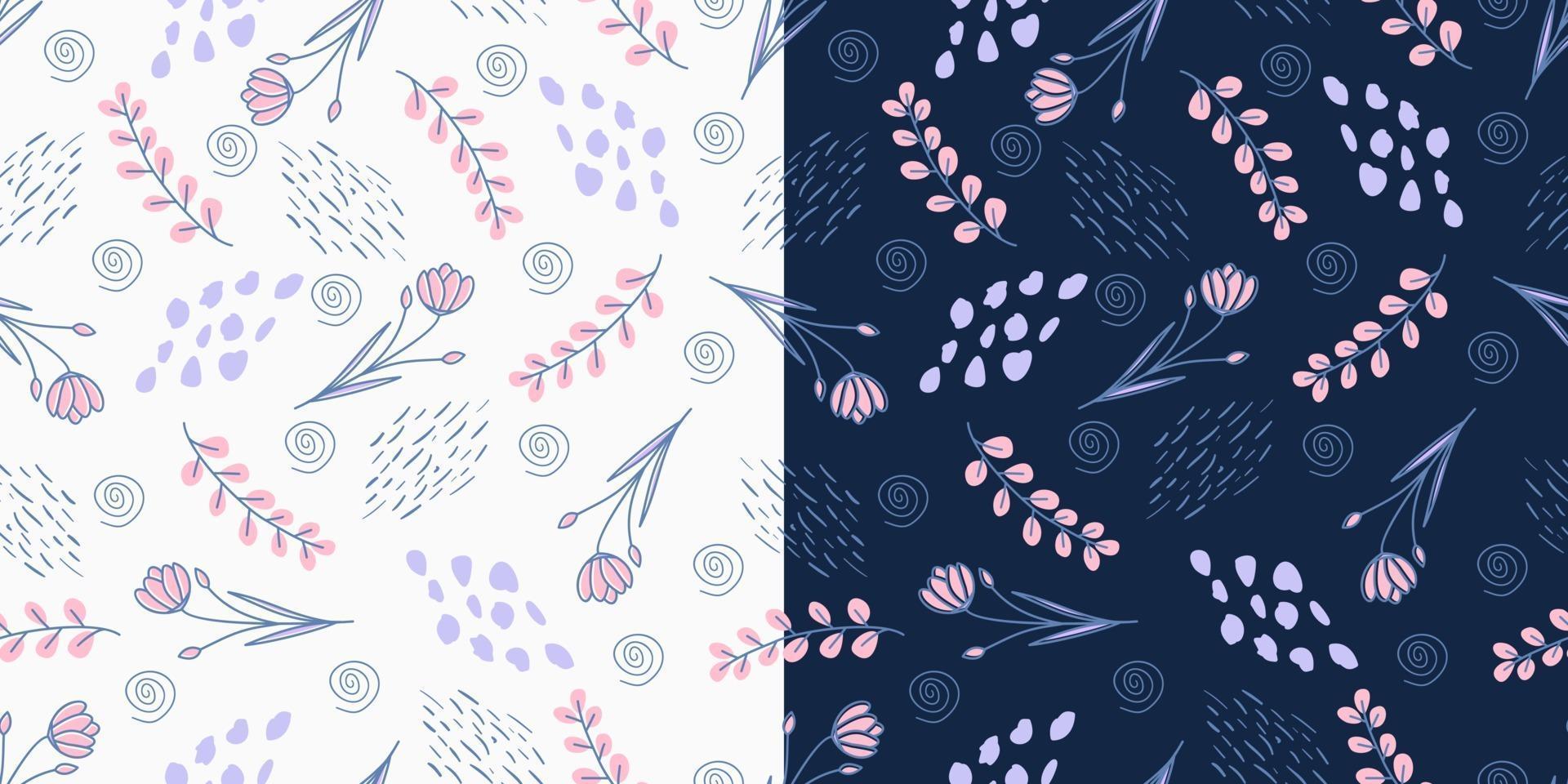 Flower and leaves beautiful with hand drawn style seamless pattern vector
