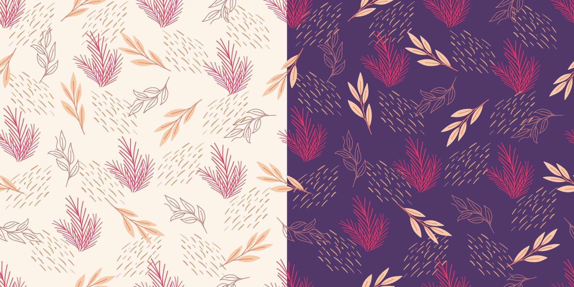 Leaves and lines beautiful with hand drawn style seamless pattern vector