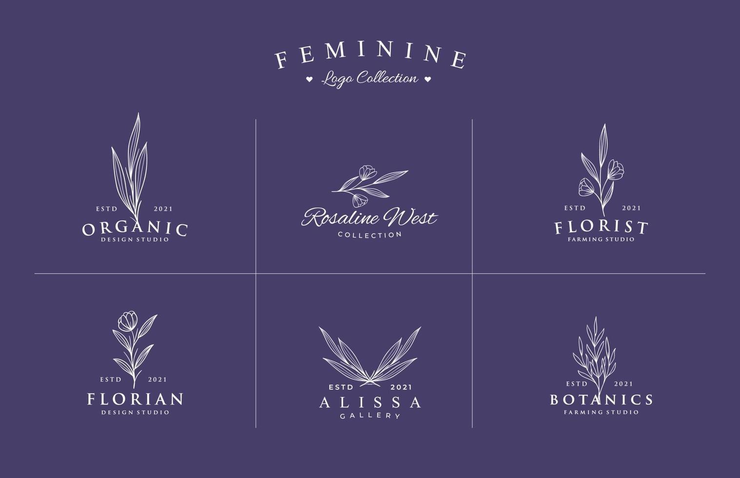 Beautiful hand drawn feminine logo for branding collection set vector