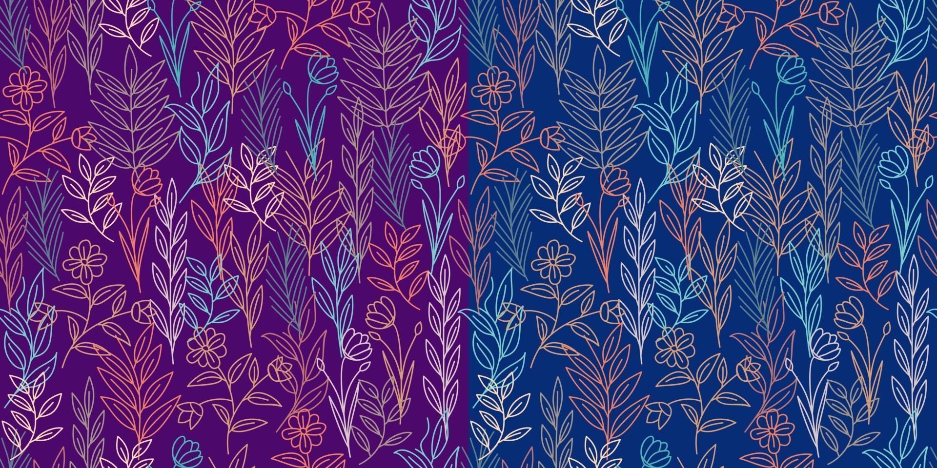 Beautiful colorful outline flower and leaves seamless pattern vector