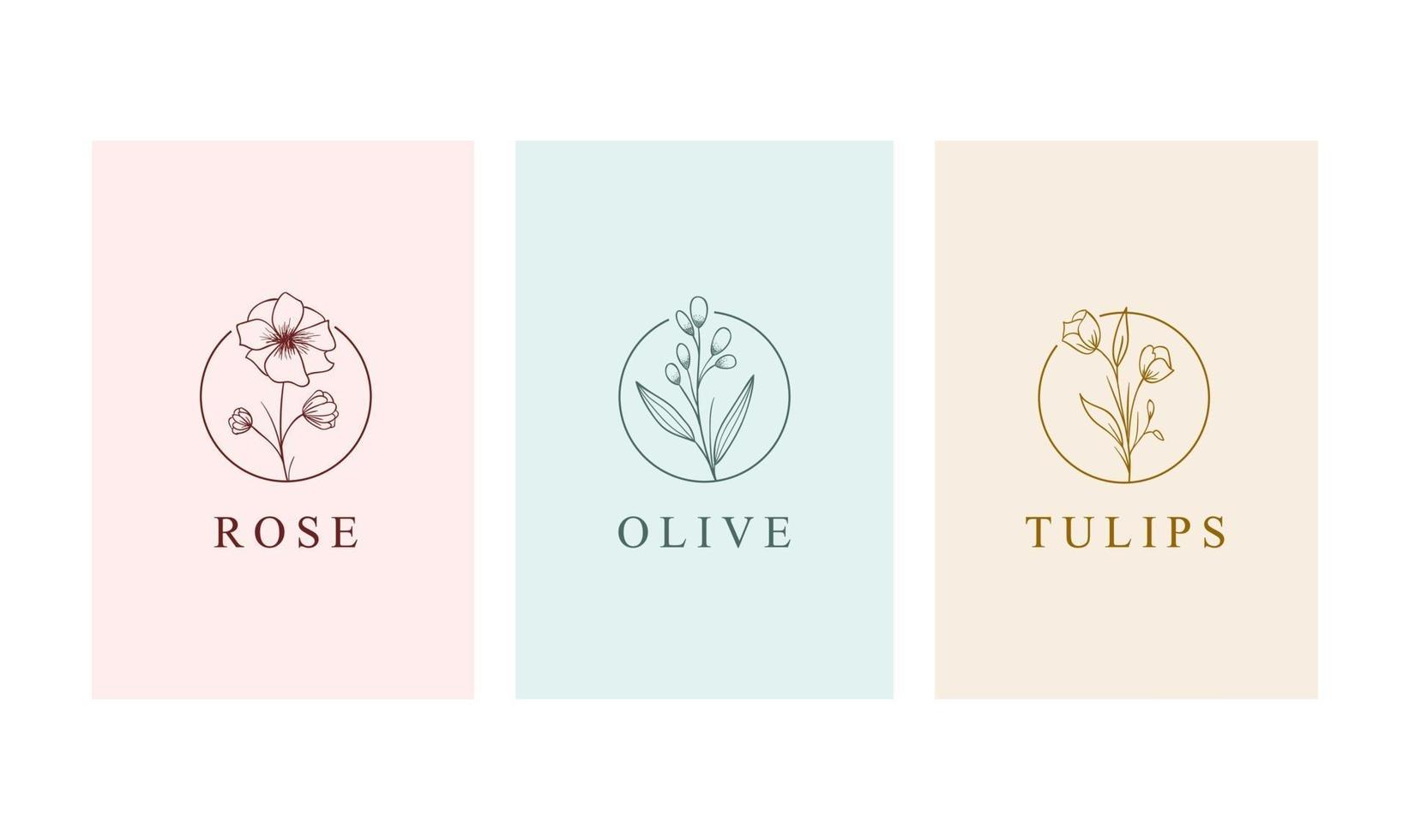 Beautiful flower hand drawn style logo collection set vector