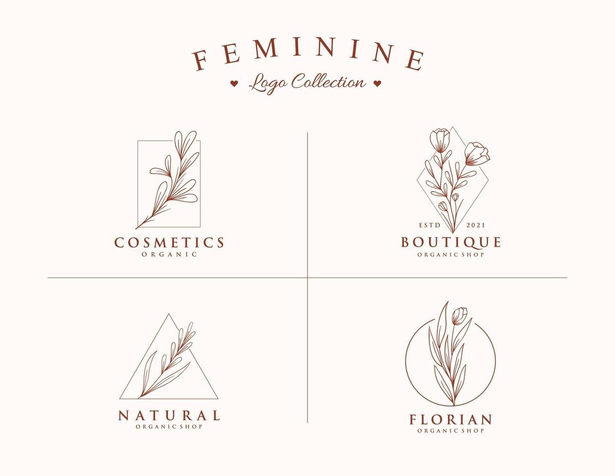 Hand drawn beautiful feminine and botanical logo collection templates vector