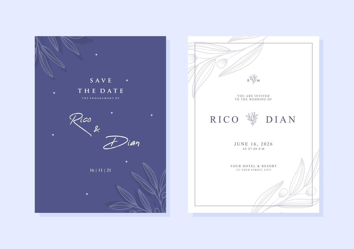 Beautiful purple wedding card template vector
