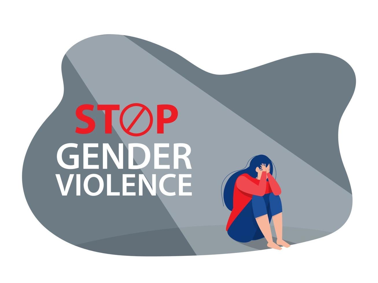 la mujer de la depresión se sienta en el suelo, detén la violencia contra las mujeres vector