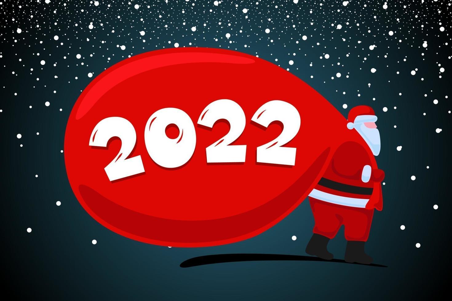 Santa Claus cartoon character coming and carries large red bag vector