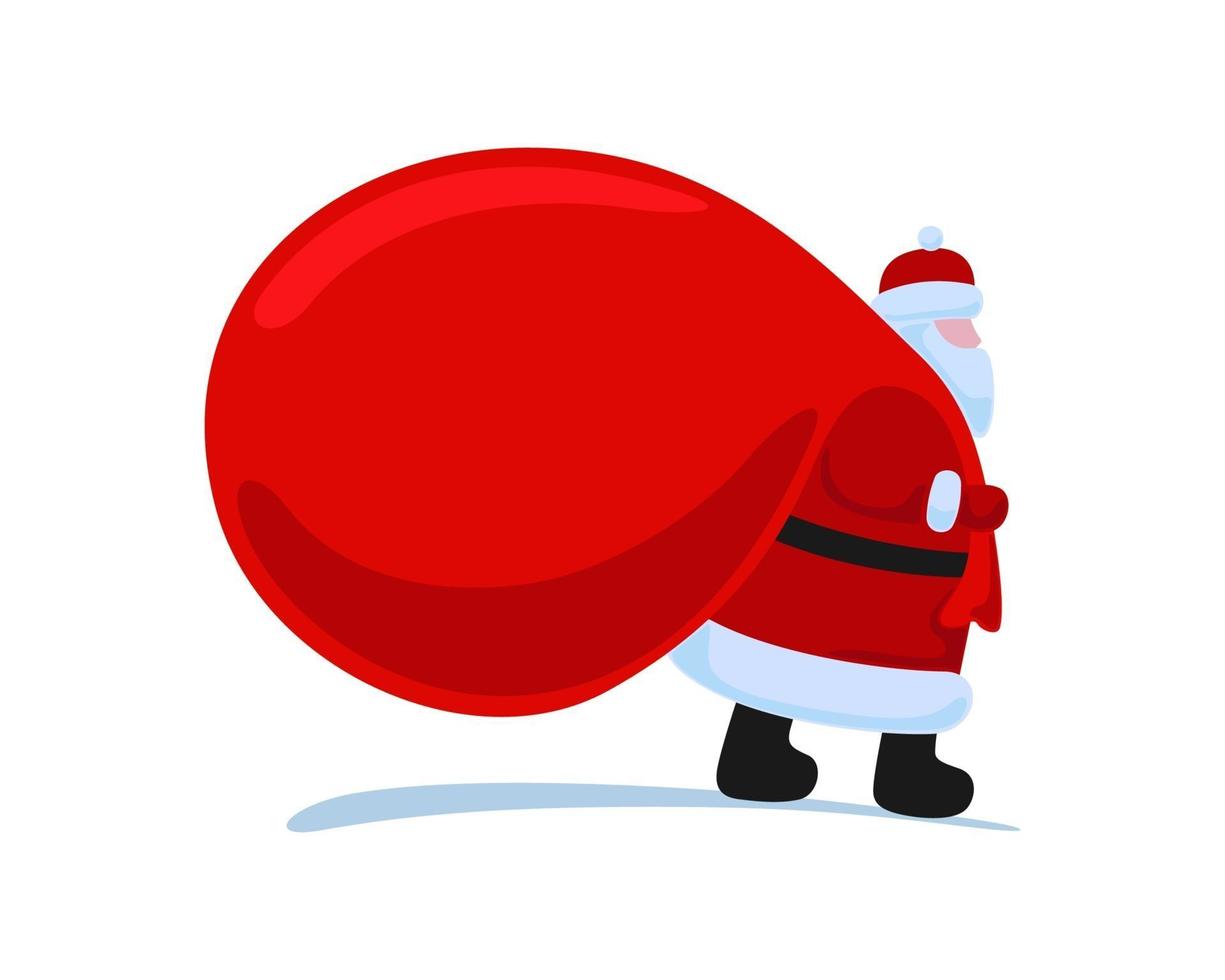 personaje de dibujos animados de santa claus que viene y lleva una gran bolsa roja vector