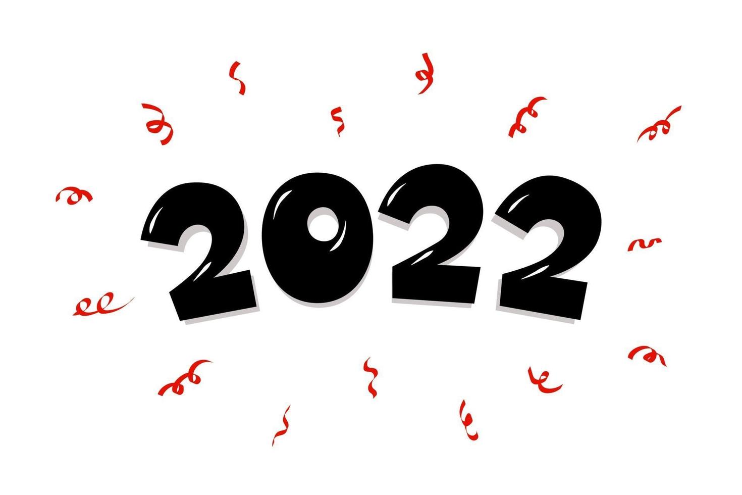 Hand drawn text lettering number with confetti. Happy New Year 2022 vector
